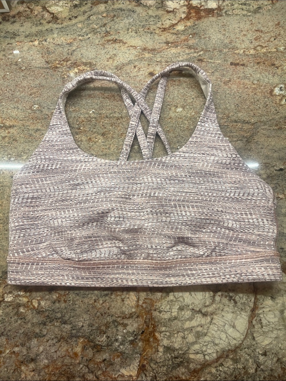 Lulu Energy Striped Crisscross Back Sports Bra - Taupe S: 8